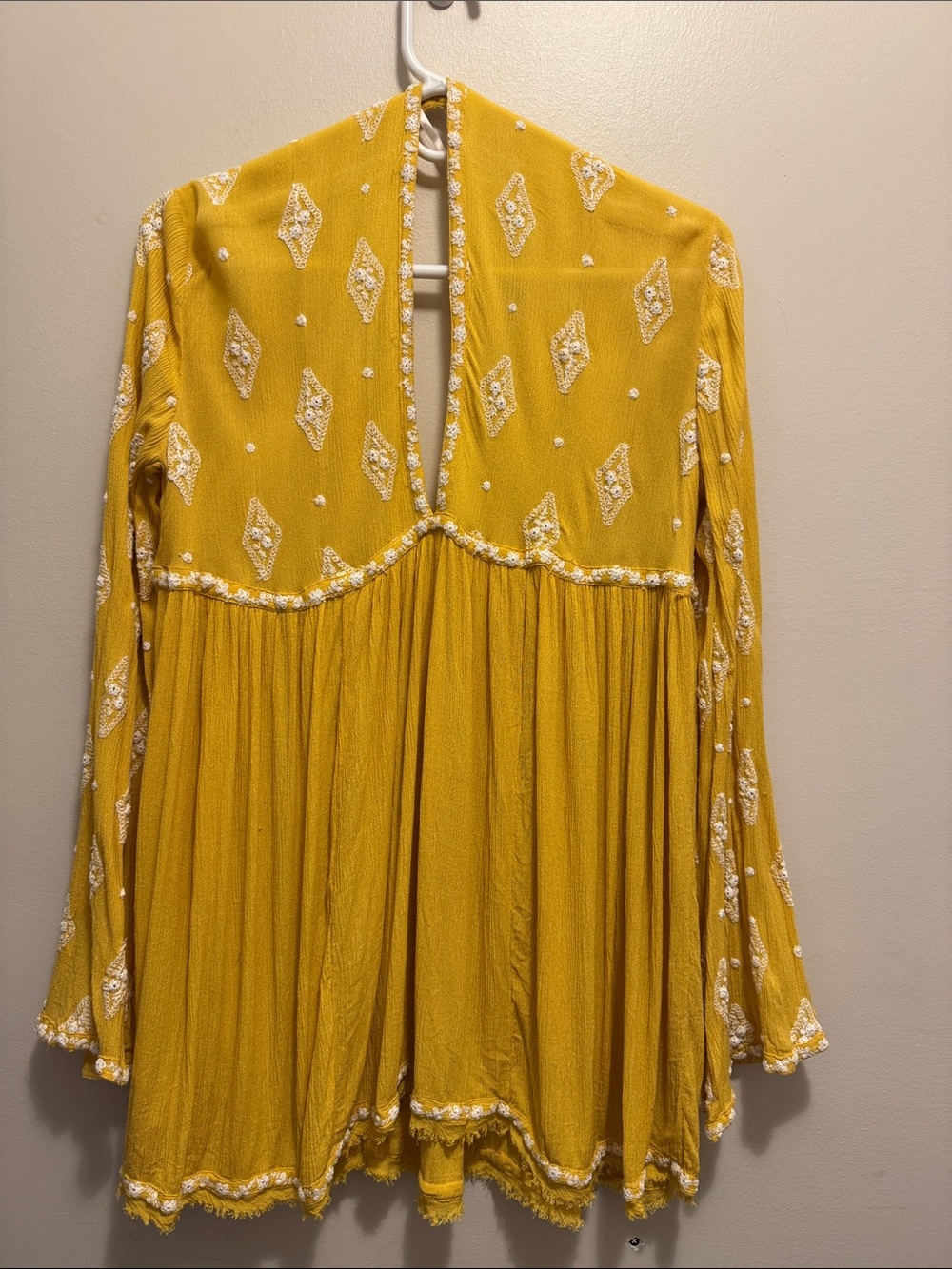 Free People Mustard Yellow Embroidered V-Neck Tunic